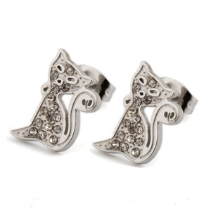 Parure Collier et Boucles d'Oreilles Thème Chat Mignon en Alliage de Zinc Doré avec Sertissage Griffe, Bijoux de Soirée pour Femme - Product Image 5
