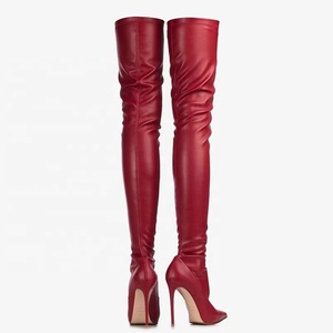 Botas Altas hasta el Muslo para Mujer, Talla 44, Ajuste Ancho, Punta Puntiaguda, de Cuero Mate, Botines Largos por Encima de la Rodilla - Product Image 6