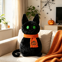 Peluche chat noir d'Halloween personnalisée OEM ODM avec écharpe et broderie citrouille, animal en peluche gothique, cadeau, poupée en peluche d'Halloween, vente en gros