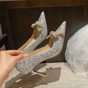 Factory Wholesale Spring/Summer Collection New High Heels Silver Crystal Princess <b>Shoes</b> Straps Button Cushioned Fashioned - Product Image 5