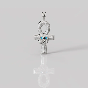 Ankh of Horus Sacred Symbol Zircon Children's Pendant Crafted in Premium Sterling <b>Silver</b> with Luxurious 18K White Gold Finish - Product Image 4