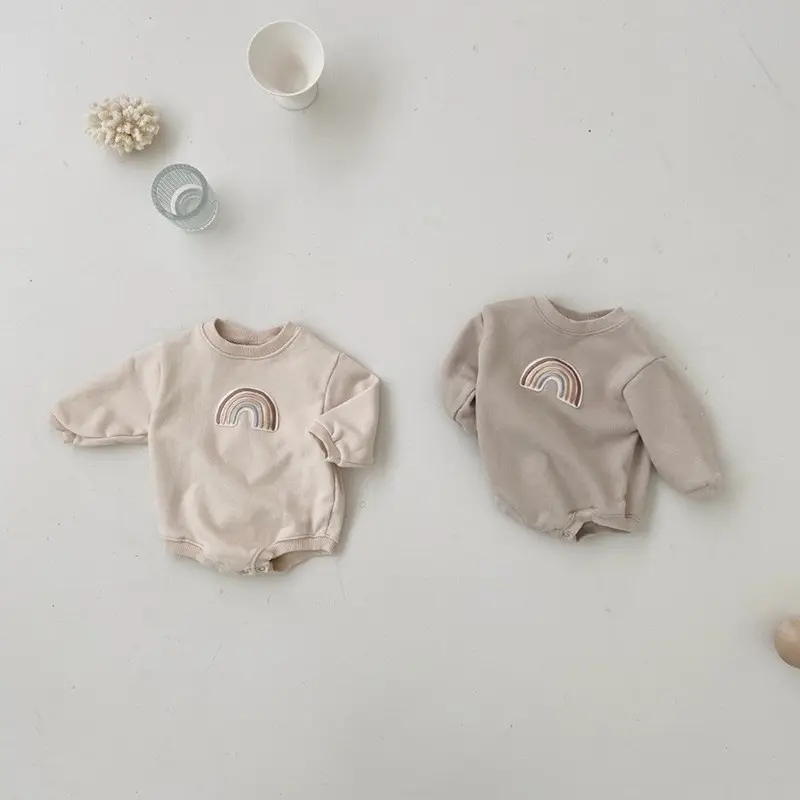 Newborn Baby Clothes Bodysuit Rompers Infant sweatshirt organic cotton fabric Plain long sleeves with button baby jumper romper