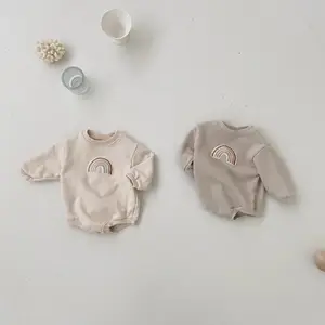 Barboteuse pour nouveaux-nés, 3 pièces, body, sweat-shirt pour bébé, en tissu de coton biologique, manches longues à boutons, combinaison-culotte pour bébé