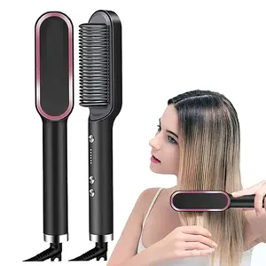 2023 Best Quality Electric Hair Brush Dryer Straightener Hair Straightener Comb High Heat Styling Brush Ionic Hair Straightener