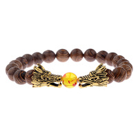 Bracelet élastique en perles de bois style chinois Dragon de 8 mm, bijoux de mode, vente en gros