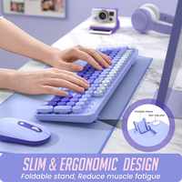 Teclado de máquina de escribir colorido OEM ODM con teclas redondas retro, teclado y ratón inalámbricos de 2.4G para PC, computadora portátil.