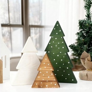 Wooden Christmas <b>Tree</b> <b>Ornaments</b> Set 3Pc Solid Wood Engraved Hanging Decor For Holiday Display - Product Image 1