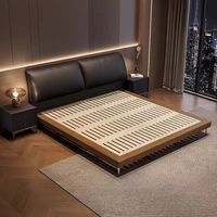 Cadre de lit moderne et luxueux en bois massif de chêne et cuir, réglable, avec rangement, tête de lit simple et lit moelleux pour la maison, l'hôtel et la chambre à coucher