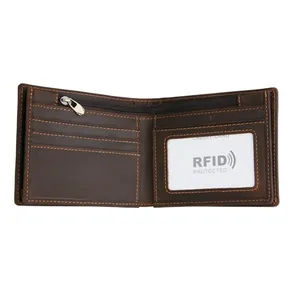 중국 도매 클래식 빈티지 탑 그레인 2 배 RFID 카드 홀더 지갑 짧은 남성 정품 가죽 지갑