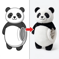 Chauffe-mains en peluche personnalisé en forme de panda, jouet animal double fonction avec poche creuse, conçu selon le dessin de dessin animé original du client