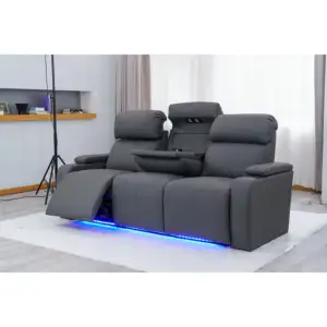 Factory Wholesales Black 3 Seat Leathaire Home Theater Power Recliing Sofa With Sofa Table Cup Holder And Led