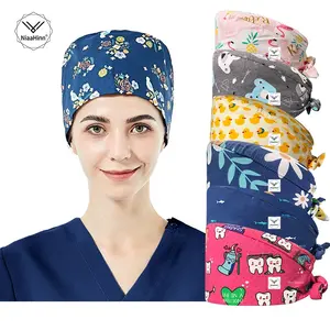 Werkslieferung medizinische Anti-Haar-Mütze Individuelles Logo bedruckte Muster weiche Peeling-Hüte Krankenschwester Unisex Baumwollmützen