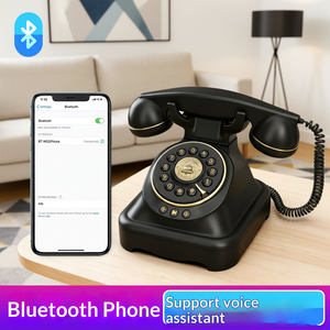 Téléphone <span class=keywords><strong>Bluetooth</strong></span> Rétro Vintage Filaire avec Assistant Vocal, Décoration de Bureau Style Ancien pour Smartphone et Maison - Product Image 2