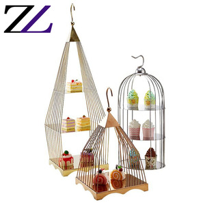 Altın restoran büfe yükselticiler fantezi antika pirinç 3 katmanlı kuş kafesi pasta cupcake düğün asılı kuş kafesi altın kek standı - Product Image 6