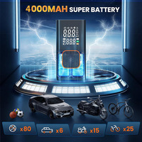 Pompe à air portable pour voiture, mini compresseur d'air 150 psi, gonfleur de pneus multifonctionnel sans fil pour voiture, vélo, ballon