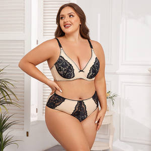 卸売ラージサイズプリントブラセットレースセクシーな女性の下着ギャザーフルカップ快適なブラジャー - Product Image 1