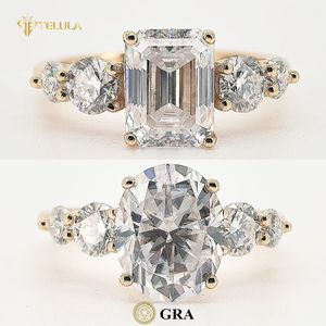 클래식 5 스톤 에메랄드 컷 모이사나이트 반지 S925 <span class=keywords><strong>18K</strong></span> 금 도금 VVS D 컬러 GRA 인증 모이사나이트 반지 - Product Image 1