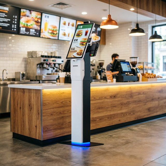 21.5 Inch Fast Food Self Service Kiosk Touchscreen SDK Facial Recognition Custom Orders Cashless Payment for Cafes Cinemas Food