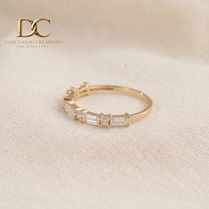 Bague classique en or massif 14 carats certifiée IGI avec diamant de laboratoire taille ronde, taille baguette, taille brillant, bijoux de luxe pour femme, pour mariage - Product Image 3