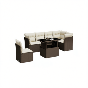 Conjunto de Sofá de Jardín de Mimbre Sintético Marrón con Cojines de Espuma de Alta Densidad, Muebles de Exterior de Diseño Contemporáneo Resistentes a los Rayos UV - Product Image 1
