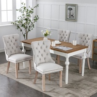 Chaise de salle à manger en tissu de lin, dossier capitonné avec garniture cloutée, pieds en bois de couleur claire, pour salle à manger, lot de 2