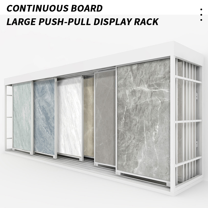 Customized Panel Size Large Sliding Tile Display Rack Showroom Sample Plate Quartz Granite Marble Stone Push Pull Stand Exhibit