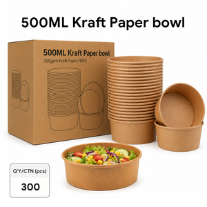 500ml-1300ml Kraft Paper Salad Bowl with Lid Disposable Round Takeaway Food <b>Container</b> Custom Logo Wholesale - Product Image 1