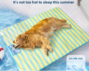 Cama refrescante de verano a rayas de dibujos animados para gatos y perros, alfombrilla y almohadillas de seda helada para mascotas, cómoda cama refrescante para gatos, cama para perros para mascotas - Product Image 2