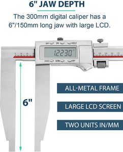 Étrier numérique à longue mâchoire de 12 pouces, cadre entièrement en métal, en acier inoxydable, robuste, outil de mesure fine avec grand écran LCD - Product Image 2