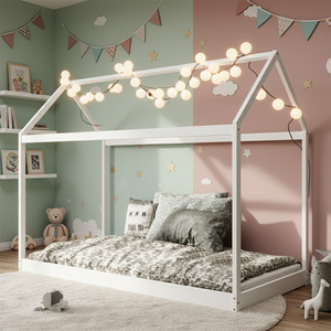 Muebles de Dormitorio Modernos para Niños Pequeños, Cama <span class=keywords><strong>Montessori</strong></span> de Madera <span class=keywords><strong>Blanca</strong></span> y Gris, Cama Infantil Tipo Casa - Product Image 2
