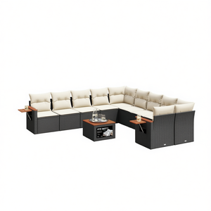 Conjunto de Sofá de Jardín de Mimbre Sintético, Color Negro, Reposabrazos Ajustables, Muebles de Exterior de Diseño Contemporáneo, Cojines de Espuma de Alta Densidad - Product Image 1