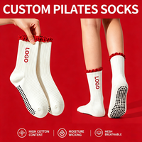 Chaussettes antidérapantes en coton pour femmes, avec logo de créateur, pour le sport, le ballet, la danse, le Pilates, à volants, personnalisables et tendance