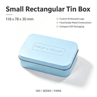 Petite boîte rectangulaire en métal avec matériaux recyclés, logo et couleur personnalisés, qualité alimentaire, pour le stockage de biscuits, de chocolat et de collations