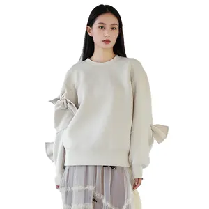 TWOTWINSTYLE Sweatshirt Women Patchwork Bowknot Irregular Design Long Sleeve Sweatshirts For Women