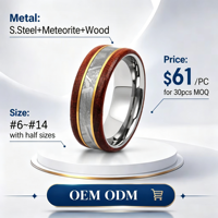 Tizti Herren Edelstahlring mit Echtem Meteorit & Bubinga-Holzeinlage Goldene Rille Ehering Komfortabler Sitz Männerschmuck