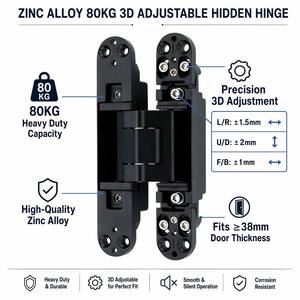 Bisagra Oculta Ajustable 3D de Alta Resistencia 160x28mm 80KG, Bisagra Invisible de Aleación de Zinc Negro Mate para Puerta Interior de Madera Pesada - Product Image 3