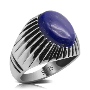 925 Sterling Silver Jewelry Fashion Classic Mens finger Rings wholesale silver men's lapis lazuli ring