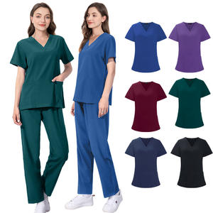 Commercio all'ingrosso della fabbrica Unisex morbido elastico tessuto dentale ospedale medico Scrub uniformi set Top + pantaloni dritti Scrub uniforme - Product Image 6