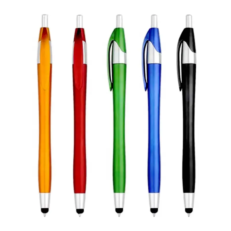 Fabrika promosyon basit ve şık cirit stil özel logo stylus dokunmatik topu tükenmez kalem
