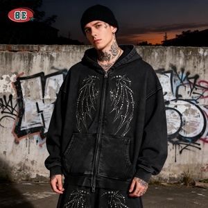 هوديز رجالية كلاسيكية الأكثر مبيعًا بشعار مخصص، ثقيلة الوزن 400 جرام، بتأثير باهت ومغسول، مع طباعة وسحاب - Product Image 2