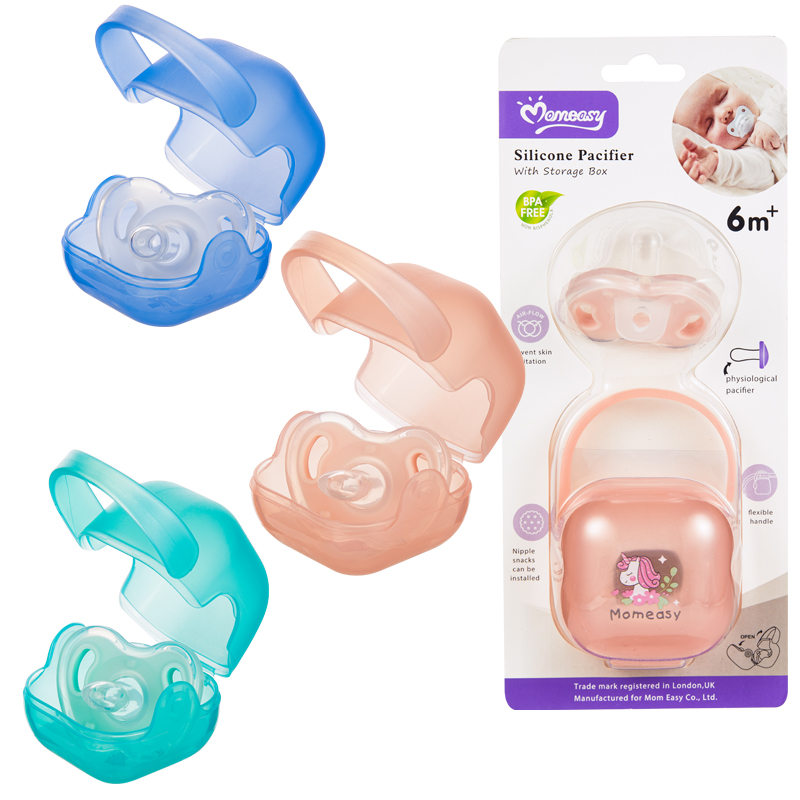 Momeasy Bestseller Silikon-Schnuller mit Aufbewahrungsbox BPA-frei MOQ ein Karton