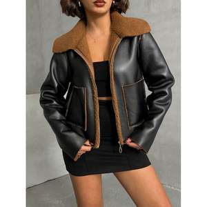 Chaqueta Reversible con Cremallera al por Mayor, Ligera, de Cuero Sintético (Piel de Cordero/Oveja), con Logotipo Personalizado, Adornada con Flecos y Perlas Acolchadas - Product Image 2