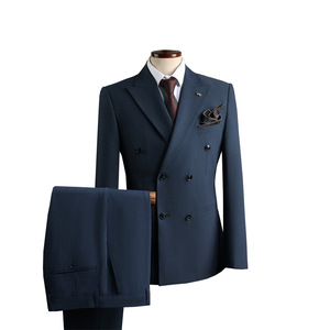 Costume <span class=keywords><strong>Homme</strong></span> Bleu Formel Britannique <span class=keywords><strong>Mariage</strong></span> Garçon d'Honneur Affaires <span class=keywords><strong>Décontracté</strong></span> Croisé Devant Plat Bouton Fermeture Éclair Laine Peignée - Product Image 5