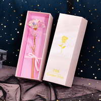 Dekorasi Pesta Pernikahan Hadiah Liburan Berlapis Emas Bunga Mawar Buatan untuk Hari Valentine dengan Kotak Hadiah Pink 24K Populer