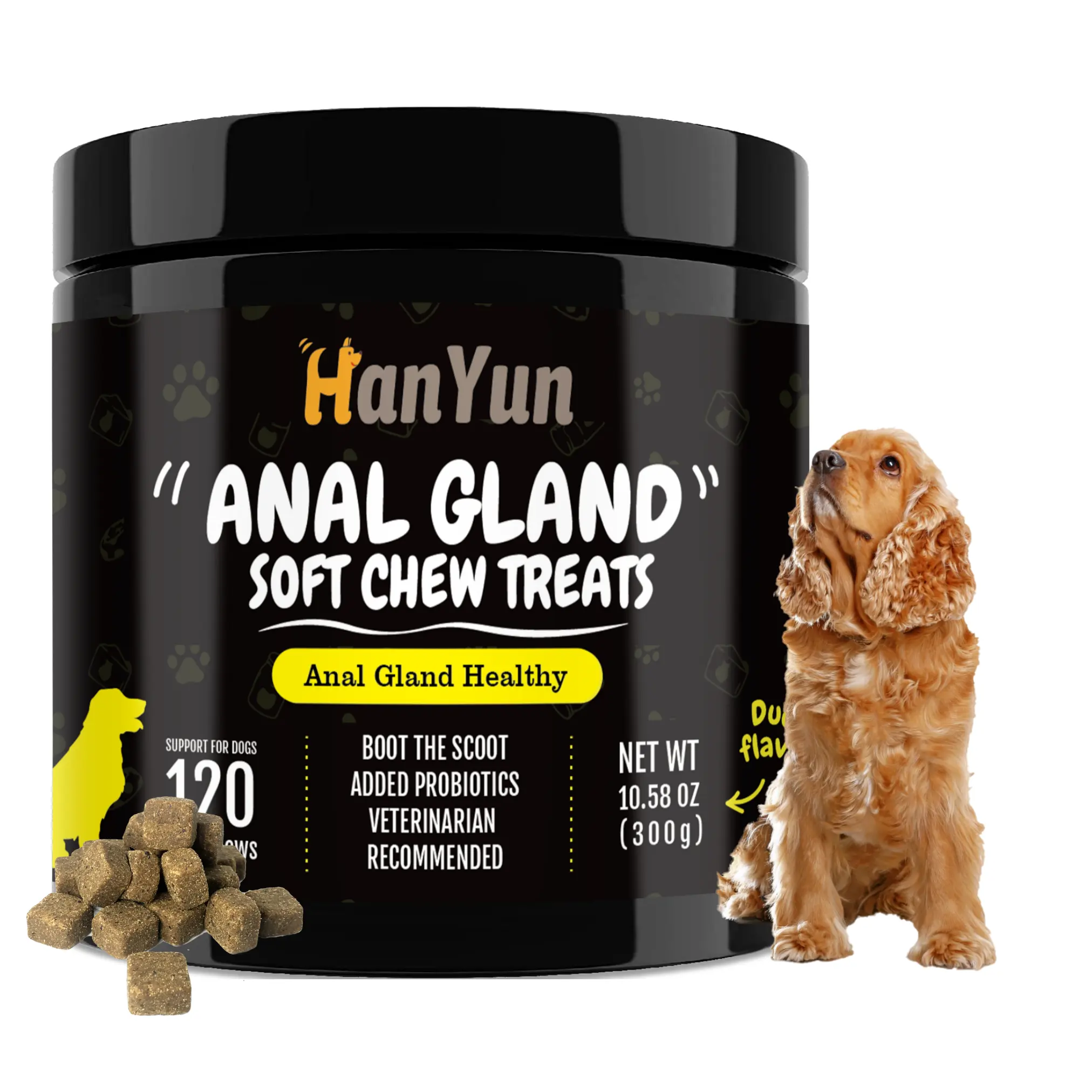 HANYUN Pets, анальная железа, мягкая жевать для собак, лакомство с тыквой для собак с пищеварительными ферментами, пробиотики, клетчатка