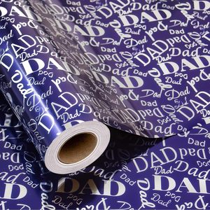 Dad Lettering <b>Wrapping</b> <b>Paper</b> Roll 46.8 Sq Ft Navy Blue Metallic Foil For Father's Day Birthday Party - Product Image 1