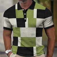Grosir kaus Polo lengan pendek pria, baju Polo motif kotak-kotak Vintage kasual gaya Eropa Amerika musim panas motif dapat disesuaikan