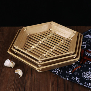 Bamboo Hexagonal <b>Tray</b> With High Rim Multifunctional Serving For Fruit Dessert And Steamed Buns Home Hotel Use - Product Image 1