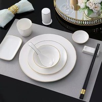 Service de vaisselle en céramique de qualité commerciale, minimaliste et écologique, avec bordure dorée, résistant aux éclats, assiettes et bols pour cadeaux d'affaires et banquets