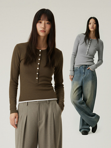 Wholesale <strong>Women</strong> Casual Long Sleeve <strong>Henley</strong> T <strong>Shirt</strong> for <strong>Women</strong> Slim Fit Long Sleeve Top - Product Image 4
